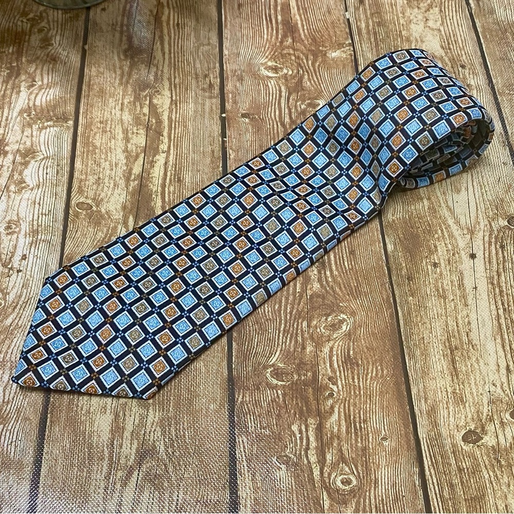 The Men's Store Diamond Pattern Tie in Blue and Orange